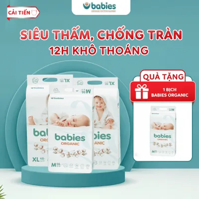Combo 4 Bịch Tã/Bỉm Babies Organic Có Đủ Size,Thấm Hút Cực Nhanh, Chống Tràn, Siêu Mềm Mịn Cho Bé