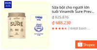 Sữa bột cho người lớn tuổi Vinamilk Sure Prevent 900g (Hộp thiếc) - bổ sung dinh dưỡng và tăng sức đề kháng