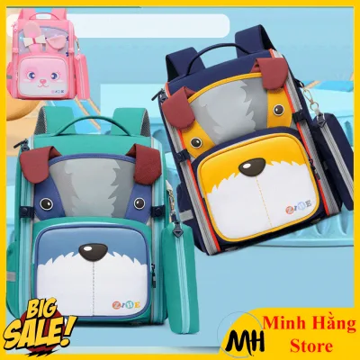 Balo chống gù cao cấp cho bé trai gái tiểu học cặp sách form hộp đi học cho trẻ em cấp 1 hình cún, thỏ đáng yêu có phản quang