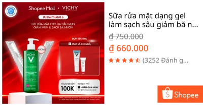 Sữa rửa mặt dạng gel làm sạch sâu giảm bã nhờn Vichy Normaderm Phytosolution