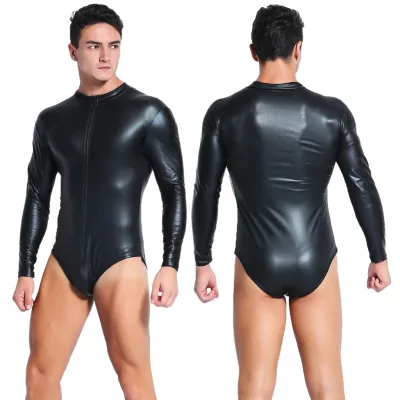 Nam Gợi Cảm Đen Da PU Zip Up Áo Thời Trang Slim Fit Dài Tay Top Cho Mặc Thời Trang Hợp Thời Trang Trang Trang Phục Dạo Phố