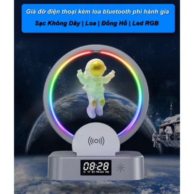 Đèn Ngủ Dock Sạc không Dây Đồng hồ báo thức Phi Hành Gia Công Nghệ 4in1 Astronaut Man - Phụ Kiện Thuận Lợi