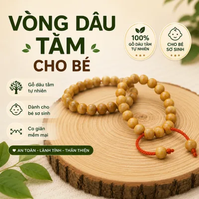 Vòng Dâu Tằm Cho Bé Sơ Sinh 6mm - Gỗ Dâu Tằm Tự Nhiên, Dây Co Giãn Mềm Mại, Quà Tặng Cho Bé
