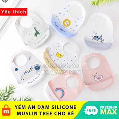 Yếm Ăn Dặm Silicon An Toàn Có Máng Hứng Muslin Tree Cho bé (Nhiều Màu Sắc)