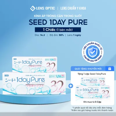 MUA 5 CẶP TẶNG 1 CẶP - Kính Áp Tròng LENS OPTIC Không Màu SEED Pure 1 Ngày Chuẩn Y Tế Chống Tia UV Có Độ Cận