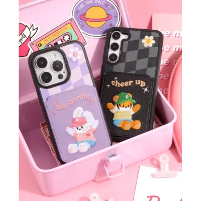 Vỏ điện thoại bỏ túi đựng thẻ thêu, vỏ iPhone15, vỏ iPhone14, vỏ iPhone13, vỏ iPhone12, vỏ điện thoại Bunny, vỏ điện thoại Tiger, vỏ thêu Vỏ da