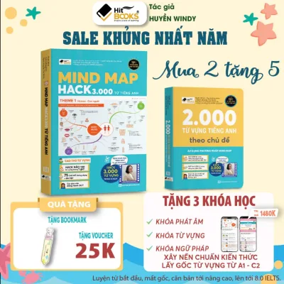 COMBO 2 Sách Mindmap Hack 3000 Từ tiếng Anh và Tự học 2000 Từ vựng Tiếng Anh - TẶNG KÈM KHOÁ HỌC CHI TIẾT