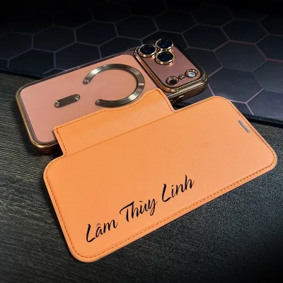 Ốp điện thoại lật họa tiết da thiết kế tên cho iphone 17 pro max 14 16 pro max 13 pro 12 11 15 promax
