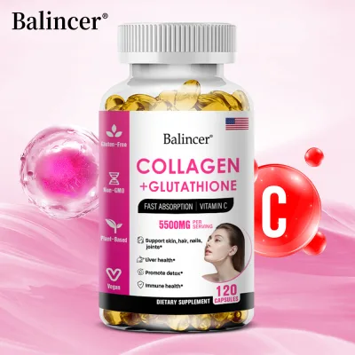 Balincer 5500Mg Collagen + Glutathione with Vitamin C - Premium Supplement for Skin, Hair and Nails, 120 Capsules.