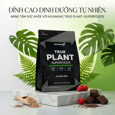 TRUE PLANT + SUPERFOODS MUSAKING 1KG – Plant Protein 23G Đạm Thực Vật Ăn Chay, Bột Protein Tăng Cơ
