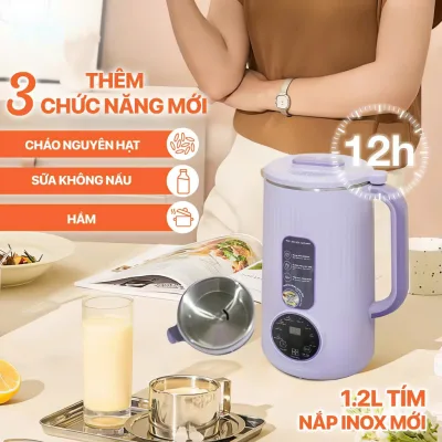 Máy làm sữa hạt thêm 3 chức năng cháo nguyên hạt, sữa không nấu, hầm cho phiên bản 1.2L nắp inox mới mini model SM - 103