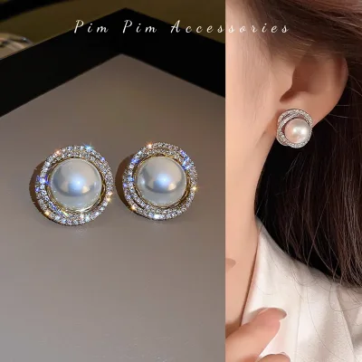 Bông Tai Nữ Dáng Tròn Ngọc Trai Nhân Tạo Khuyên Tai Cá Tính Phụ Kiện Trang Sức