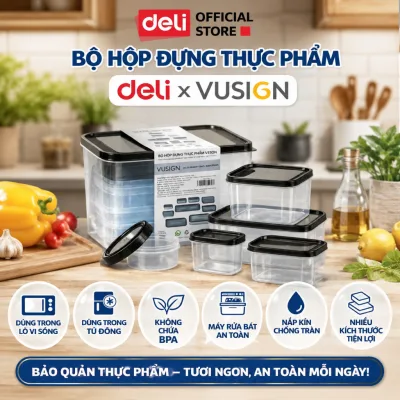 Bộ hộp 15 chi tiết hộp đựng thực phẩm DELIxVUSIGN đủ size từ 250 - 1500ml dùng cho lò vi sóng