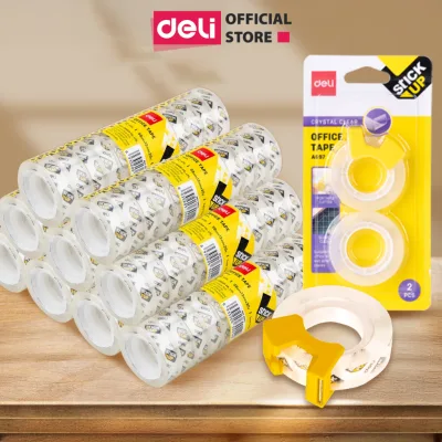 Băng dính trong suốt 1cây 12cuộn Deli - Băng keo đa năng cho văn phòng học sinh không mùi không hóa chất độc hại E30014