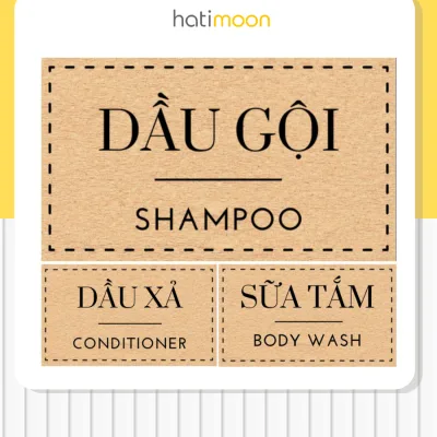Tem nhãn decal dán chống nước, bền màu dầu gội, sữa tắm, dầu xả Hatimoon - mẫu nền vàng Kraft