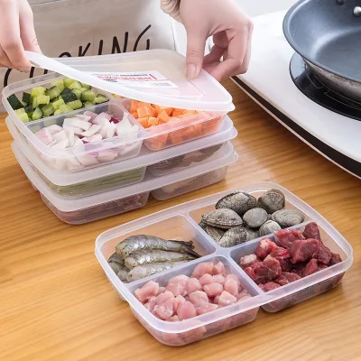 Khay trữ đông đồ ăn dặm chia 4 ngăn tiện lợi, Hộp đựng thực phhẩm chia 4 ngăn tủ lạnh có nắp ngăn mùi tủ mát