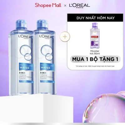 VB _ Bộ đôi nước tẩy trang giúp làm sạch sâu 3-in-1 L'Oreal Paris Micellar Water (400ml x2)