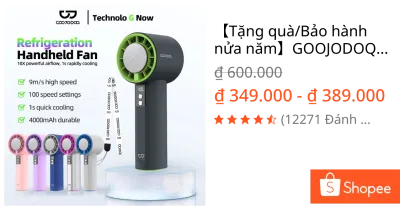 【Tặng quà/Bảo hành nửa năm】GOOJODOQ GFS006 3600mAh Turbo Jet Mini Fan Rechargeable Ice Flake Cooling Handheld Portable Strong Wind High Speed 100 Level