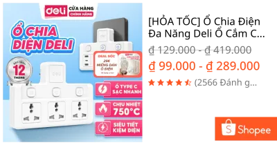[HỎA TỐC] Ổ Chia Điện Đa Năng Deli Ổ Cắm Chia Điện 2500W Tích Hợp Cổng USB &TypeC Cải Tiến Sạc Nhanh Tiện Lợi