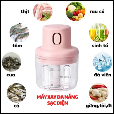 Máy Xay Tỏi Ớt Cầm Tay Mini Sạc Điện, Xay Thịt Ớt Hành Tỏi Rau Củ Quả Siêu Tiện Lợi (tặng 1 móc dán)