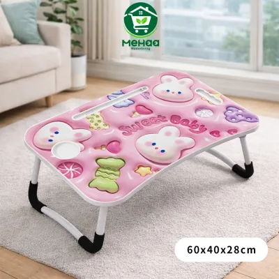 Bàn Học Gấp Gọn Ngồi Bệt Có Khay Đựng Nước, Khe Để ĐT Máy Tính Bảng, Tay Cầm Tiện Dụng Đa Năng