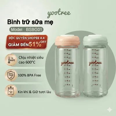 Bình Trữ Sữa Thủy Tinh yootree 180ml/300ml Cao Cấp, Chịu Nhiệt Cao, Kháng Khuẩn An Toàn