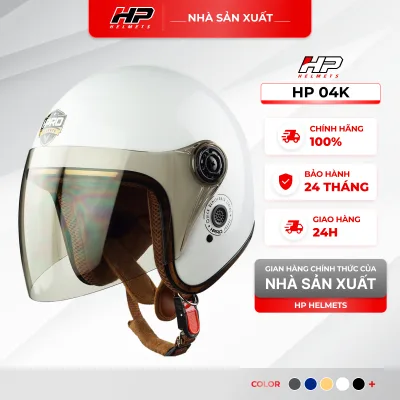 3/4 Hppro Hp04K Helmet | Glossy White, with Glass, Suitable for Men and Women