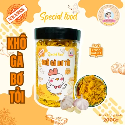 Khô gà bơ tỏi (loại ngon) - Thơm ngon mời bạn ăn nha - Đồ ăn vặt Như Ngọc - KL 200g (Không tính hủ đựng)