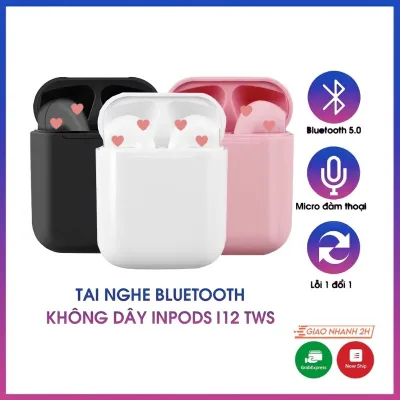 Tai nghe bluetooth không dây i12 TWS5.0 thiết kế nhỏ gọn chất lượng âm thanh nổi HIFI chức năng giảm tạp âm