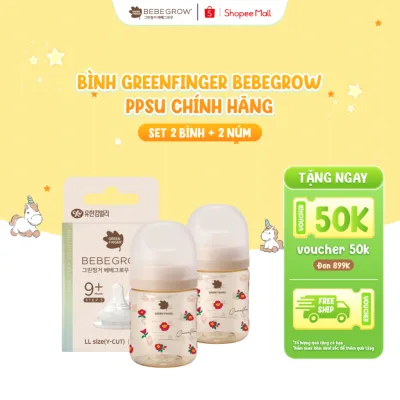 Bình PPSU Greenfinger Bebegrow cho bé nhựa PPSU an toàn, chịu nhiệt tốt 160ml/280 bình sữa