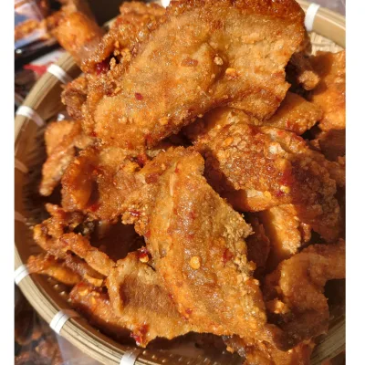 500g Crispy Dried Pork Belly with Garlic Sauce, Crispy Fried Pork Fat Seasoned with Spices, Roasted Pork Skin. Delicious Snacks, Nhimfood Snacks