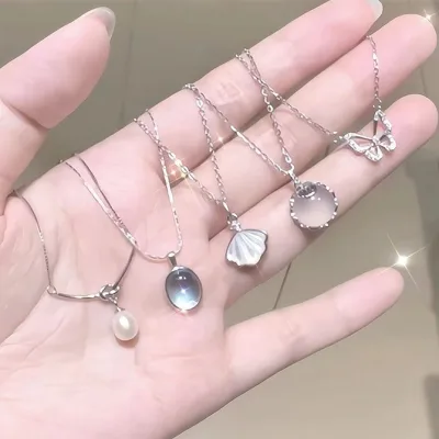 ⚡CM⚡Đá Quý Vòng Cổ Đơn Giản Zircon Vỏ Bướm Trái Tim Ngọc Trai Bạc Dây Xích Choker Cho Nữ Trang Sức Phụ Kiện