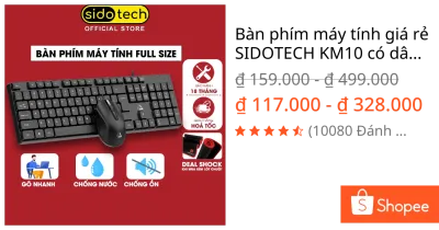 Bàn phím máy tính giá rẻ SIDOTECH KM10 có dây full size 104 key gõ phím nhanh chống nước tốt giả cơ gaming văn phòng