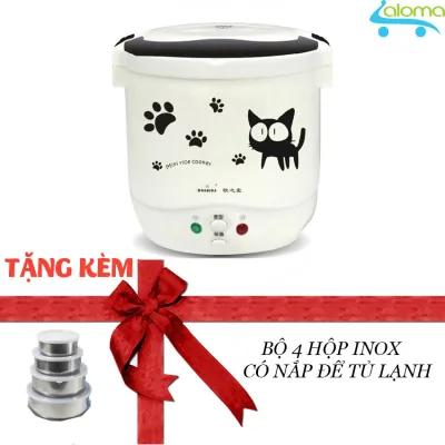 Nồi cơm điện 1.2L mini Rice Cooker nấu cơm nhỏ gọn tiện lợi - Tặng bộ 5 hộp Inox