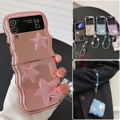 Phụ kiện ngôi sao mạ điện màu trơn dễ thương Vỏ điện thoại TPU mềm Vỏ điện thoại Samsung Galaxy Z Flip 5 Z Flip 6 Z Flip 4 / 3 với vòng tay Vỏ lưng chống sốc Flip5 Flip4