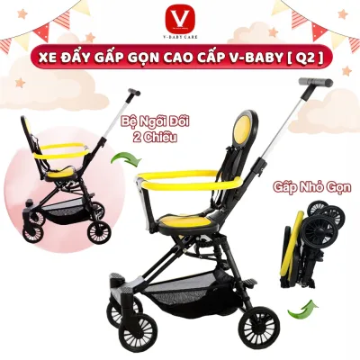 Xe Đẩy Gấp Gọn Đảo Chiều V-BABY Q2 Có Dây Khóa An Toàn Bệ Ngồi