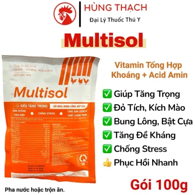 Multisol 100g Vitamin + Khoáng + Acid Amin giúp tăng trọng,mau lớn, chống stress, khoẻ vật nuôi,gà