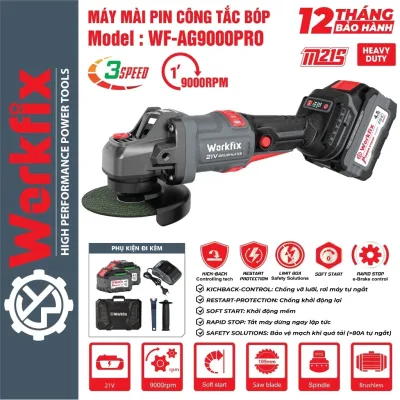 Workfix Wf-Ag9000Pro Battery Grinder, Adjustable to 3 Speed Levels, 5 Safety Features, Brushless (12-Month Warranty)