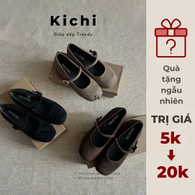 Giày mary jane da lộn KICHI thanh lịch tôn dáng vintage nữ tính kiểu cổ điển hiện đại êm chân 𝗧𝗞𝗖