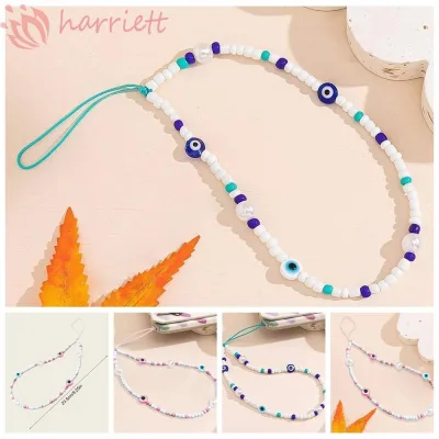 HARRIETT Blue Evil Eye Dây Xích Điện Thoại, Devil Eye Glass Rice Hạt Dây Điện Thoại, Dây Đeo Điện Thoại Vintage Charm Màu Xanh Thời Trang Dây Đeo Điện Thoại Di Động Bé Gái