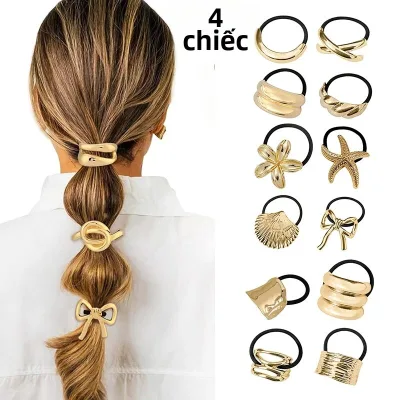 4 Dây Buộc Tóc Cao Cấp Kiểu Dáng Thanh Lịch Cho Nữ, Chất Liệu Hợp Kim, Co Giãn, Phụ Kiện Tóc Thời Trang, Trang Sức Cho Bé Gái, Phụ Kiện Tóc Thông Thường