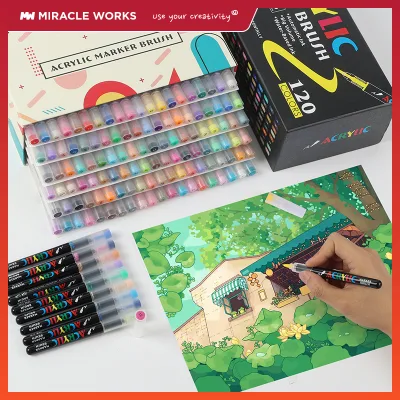 Mw Acrylic Liquid Marker Pen Set with Soft Brush Tip 12/24/36/48/60/80/120/168 Colors - Stationery Learning Tools for Students