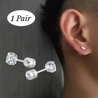 🎶 1 Đôi Bông Tai Titan Không Gỉ Đính Đá Zircon Cho Nam Nữ Bông Tai tròn basic phụ kiện trang sức nhỏ gọn sang trọng