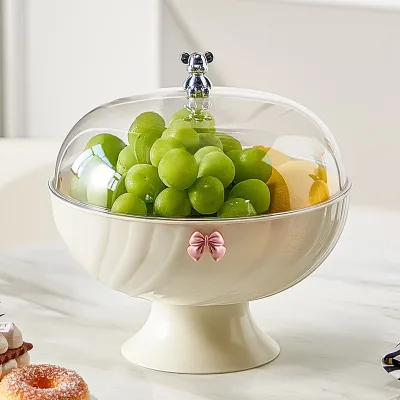 Khay nhựa tròn đựng bánh kẹo, hoa quả, đồ ăn vặt có nắp đậy trong suốt