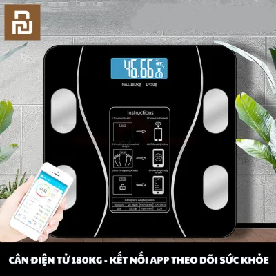 Cân điện kết nối bluetooth tới 180kg, Cân điện tử thông minh với thiết bị phân tích chỉ số, đo lường thông minh