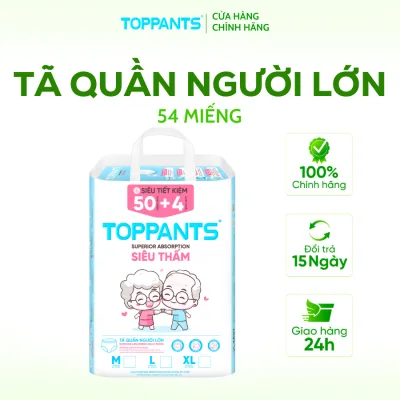 Toppants Diapers/Diaper Pants for Adults and Elderly, Super Thin, Super Absorbent, Antibacterial, Size M/L 54 Pieces