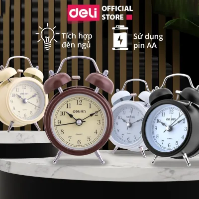 Đồng Hồ Báo Thức Để Bàn Cổ Điển DELI Hai Chuông Kim Trôi Êm, Báo Thức To Trang Trí Bàn Học