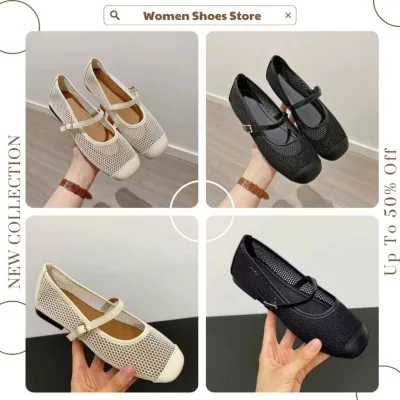 Giày Búp Bê Mary Jane, Giày Nữ Dạng Lưới Thoáng Khí Nhẹ Êm 2 Màu Đen Trắng || N62