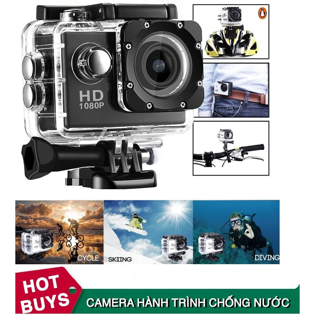 Camera Hành Trình 2.0 Full HD 1080P - Sport Cam A9, Camera Hành Trình Mini Chống Nước, Chống Rung Chuyên Dùng Cho Tài Xế Công Nghệ, Xe Máy Phượt Góc Quay Rộng 170 độ, chống nước, 5 chế độ cân bằng.