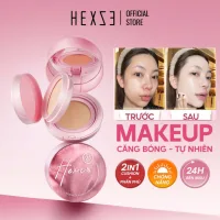 Cushion hỗ trợ chống nắng kèm phấn phủ 2 in1 HEXZE Spf25 PA+++, nâng tone tự nhiên cố định lớp makeup hoàn hảo
